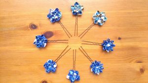 Double Layered Blue Tsumami-zaiku Flower Kanzashi Hair Pins