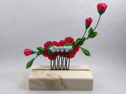 Crimson Pink Camellia Hair Vine004