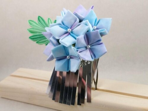 Handpainted Hydrangea Tsumami Zaiku Kanazashi Facsinator 002