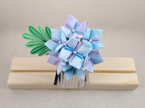 Handpainted Hydrangea Tsumami Zaiku Kanazashi Facsinator 003