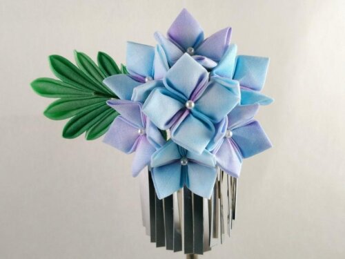 Handpainted Hydrangea Tsumami Zaiku Kanazashi Facsinator 004