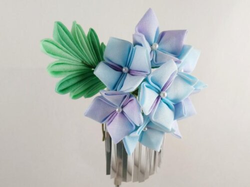 Handpainted Hydrangea Tsumami Zaiku Kanazashi Facsinator 005