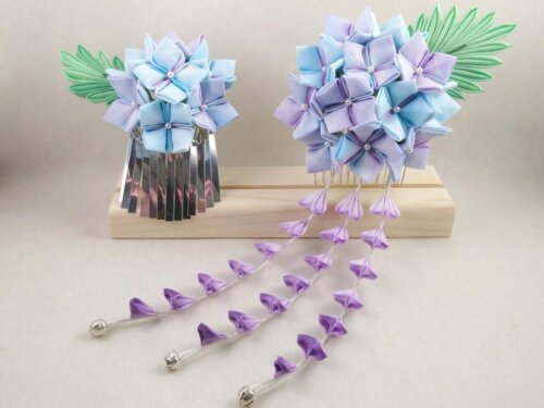 Handpainted Hydrangea Tsumami Zaiku Kanazashi Facsinator 006