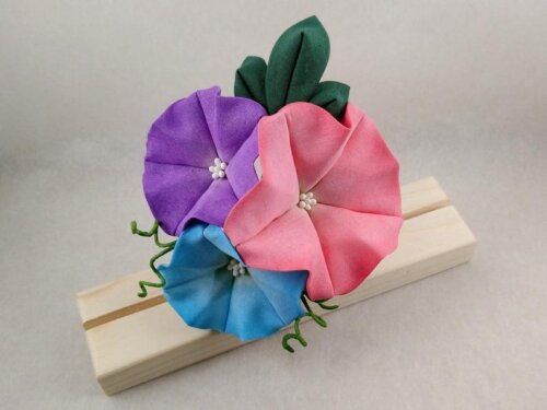 Handpainted Morning Glory Tsumami Zaiku Kanazashi Facsinator003