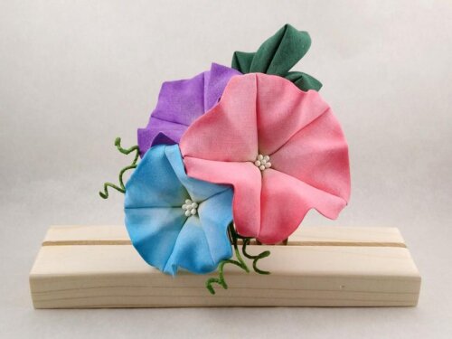 Handpainted Morning Glory Tsumami Zaiku Kanazashi Facsinator004