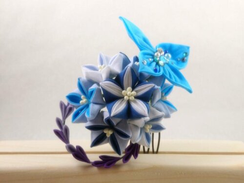 Platycodon Bushclover & Butterfly Kanazashi Fascinator 001