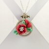 Red Camellia Blossom & Buds Embroidary Hoop Pendant 001