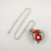 Red Camellia Blossom & Buds Embroidary Hoop Pendant 003