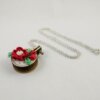 Red Camellia Blossom & Buds Embroidary Hoop Pendant 005
