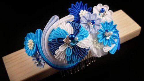 Ocean Wave Kusudama and Flower Bouquet Headpiece001