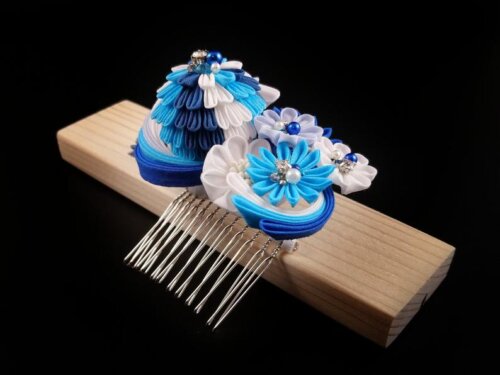 Ocean Wave Kusudama and Flower Bouquet Headpiece006