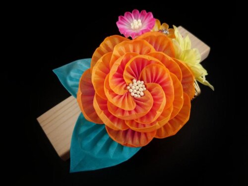 Orange Peony Bouquet Headpiece003