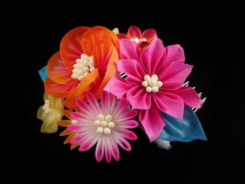 Orange & Pink Bouquet Headpiece005