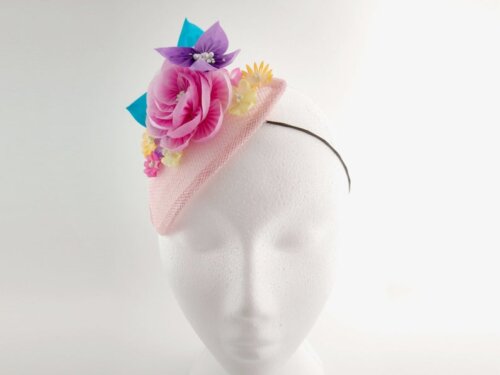 Pink Peony Teardrop Fascinator with Butterfly and Flowers002