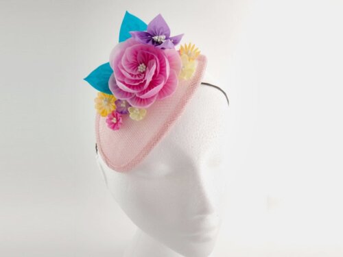 Pink Peony Teardrop Fascinator with Butterfly and Flowers003