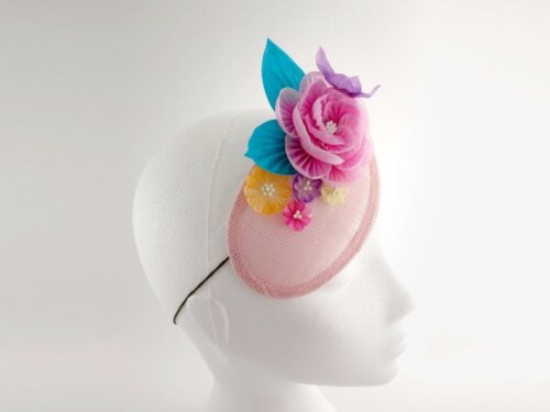 Pink Peony Teardrop Fascinator with Butterfly and Flowers004