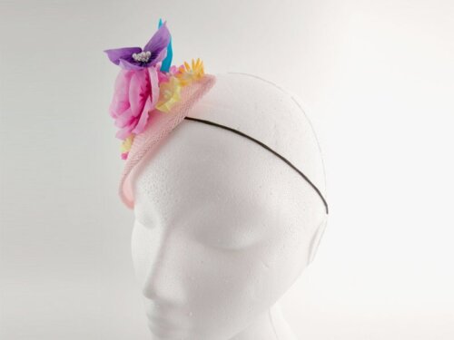 Pink Peony Teardrop Fascinator with Butterfly and Flowers005