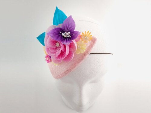 Pink Peony Teardrop Fascinator with Butterfly and Flowers006
