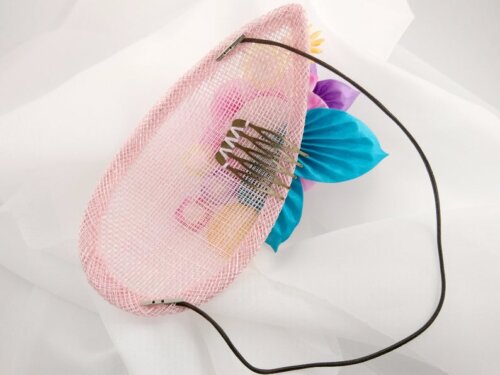 Pink Peony Teardrop Fascinator with Butterfly and Flowers007