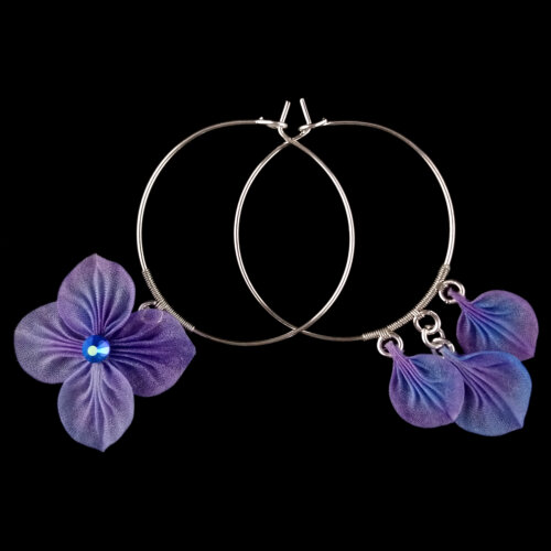 SQ001hydrangea-hoops-new hydrangea asymmetric hoop earrings